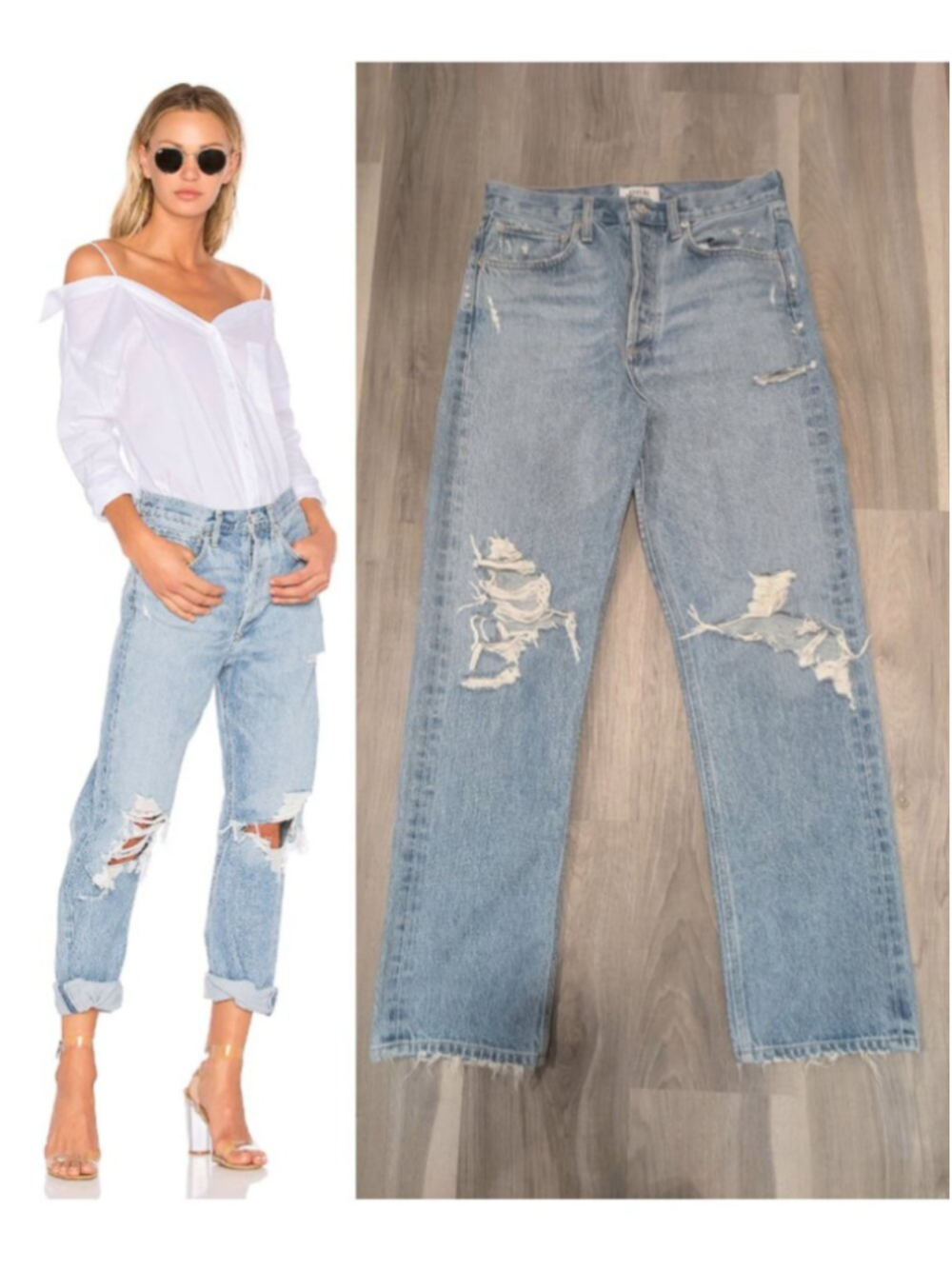 AGOLDE | 90's Mid Rise Loose Straight Jeans In Fall Out Light Blue Distress